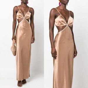 NWT Reformation Poppies Silk Cut-out Maxi Slip Dress Sz 10 Croissant Deep V-neck